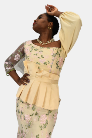 Ivory Blossom Lace Peplum Dress