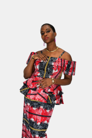 Ruby Ankara Off-Shoulder Peplum Dress