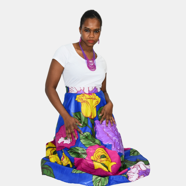 Karibu Floral Ankara Flare Maxi Skirt