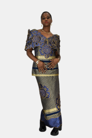 Royal Blue African Lace Wrapper Set
